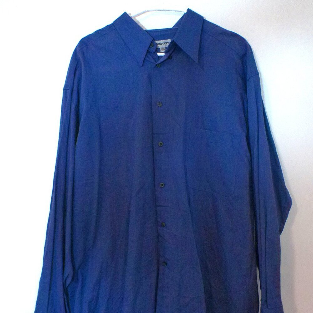 Claiborne Blue Dress Shirt Men’s 17.5 34/35 100% Cotton Long Sleeve Button Down